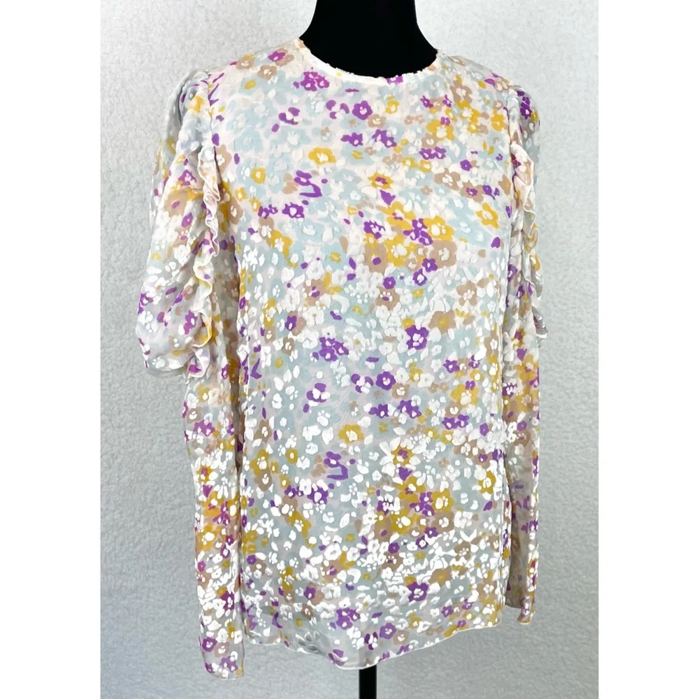 SEE BY CHLOÉ • Multi Floral Velvet Burnout Ruffle Long Sleeve Silk Blouse, 2 - Picture 6 of 16